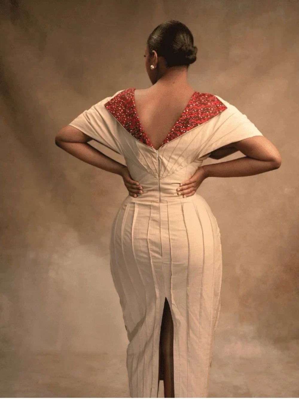 Women's Nude Structured African Print Midi Dress